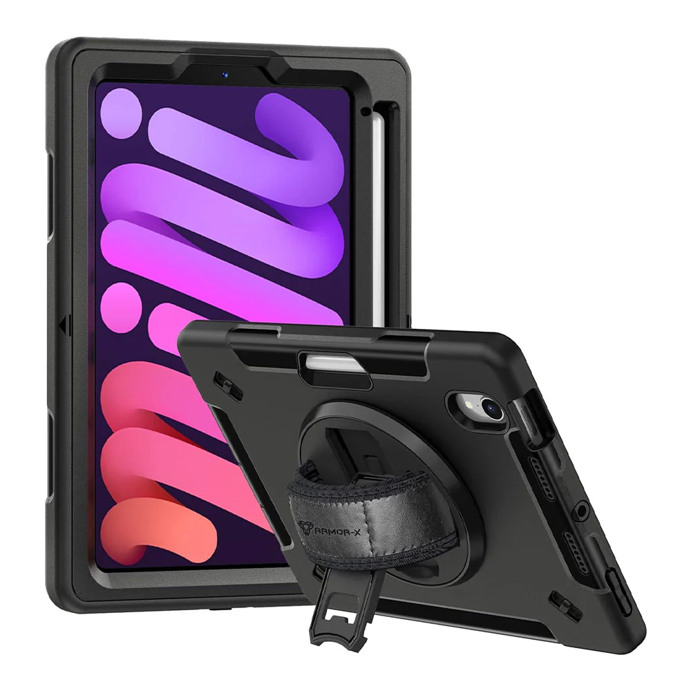 Rainproof Military Grade Rugged Case with Hand Strap and Kick Stand for iPad Mini 6/7 Armor-X — view 2