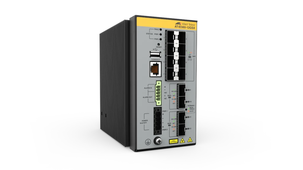 AT-IE560-12GSX-980 8x 100/1000X SFP- 4x 1G/10G SFP+- Industrial Ethernet- Stackable Layer 3 Switch (TAA compliant) Allied Telesis — view 2