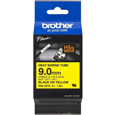 Brother HSE621E 9.0mm x 1.5m Black on Yellow Heat Shrink Tape Brother — view 2