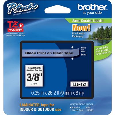 Brother TZe-121 9mm x 8m Black on Clear Tape Brother — view 2