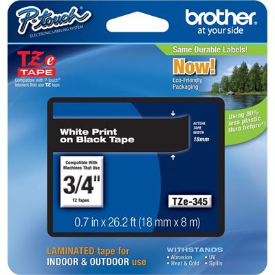 Brother TZe-345 18mm x 8m White on Black Tape Brother — view 2