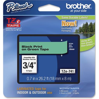 Brother TZe-741 18mm x 8m Black on Green Tape Brother — view 2