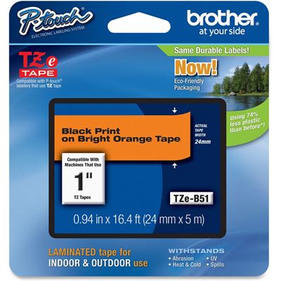 Brother TZe-B51 24mm x 8m Black on Orange Fluro Tape Brother — view 2