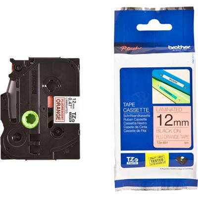 Brother TZe-B31 12mm x 8m Black on Fluro Orange Tape Brother — view 2