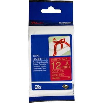 Brother TZe-RW34 12mm x 4m Gold on Wine Red Ribbon Tape Brother — view 2
