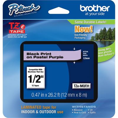 Brother TZe-MQF31 12mm x 4m Black on Pastel Purple Tape Brother — view 2