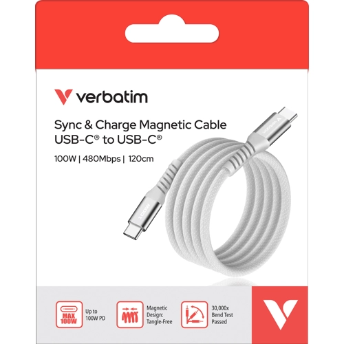 Verbatim Sync & Charge USB C to USB C 100W Magnetic 120 cm - Grey Verbatim — view 2