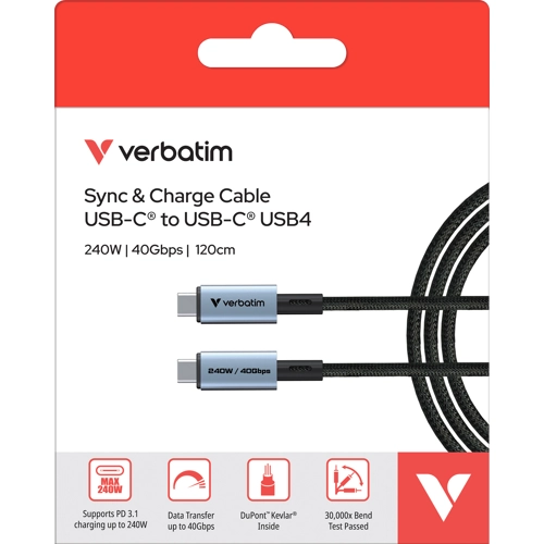 Verbatim Sync & Charge USB C to USB C 240W 40 Gbps 120 cm Verbatim — view 2