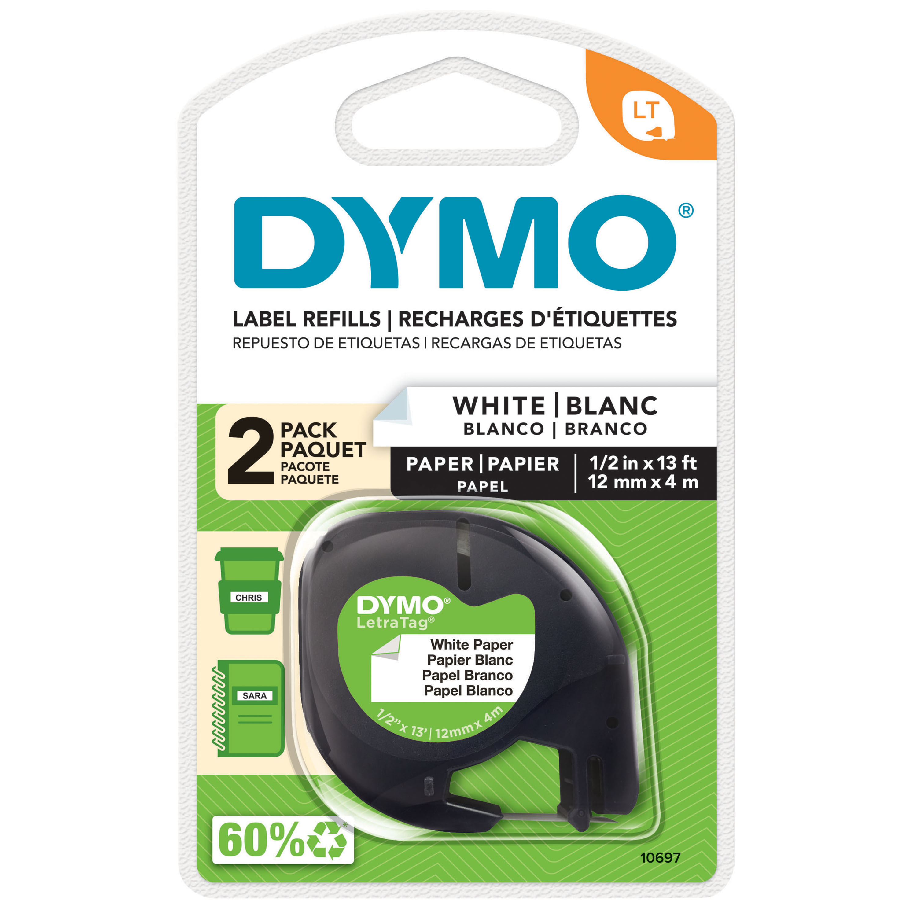 Dymo LT Paper 12mm x 4m Wh 2pk thumbnail 1