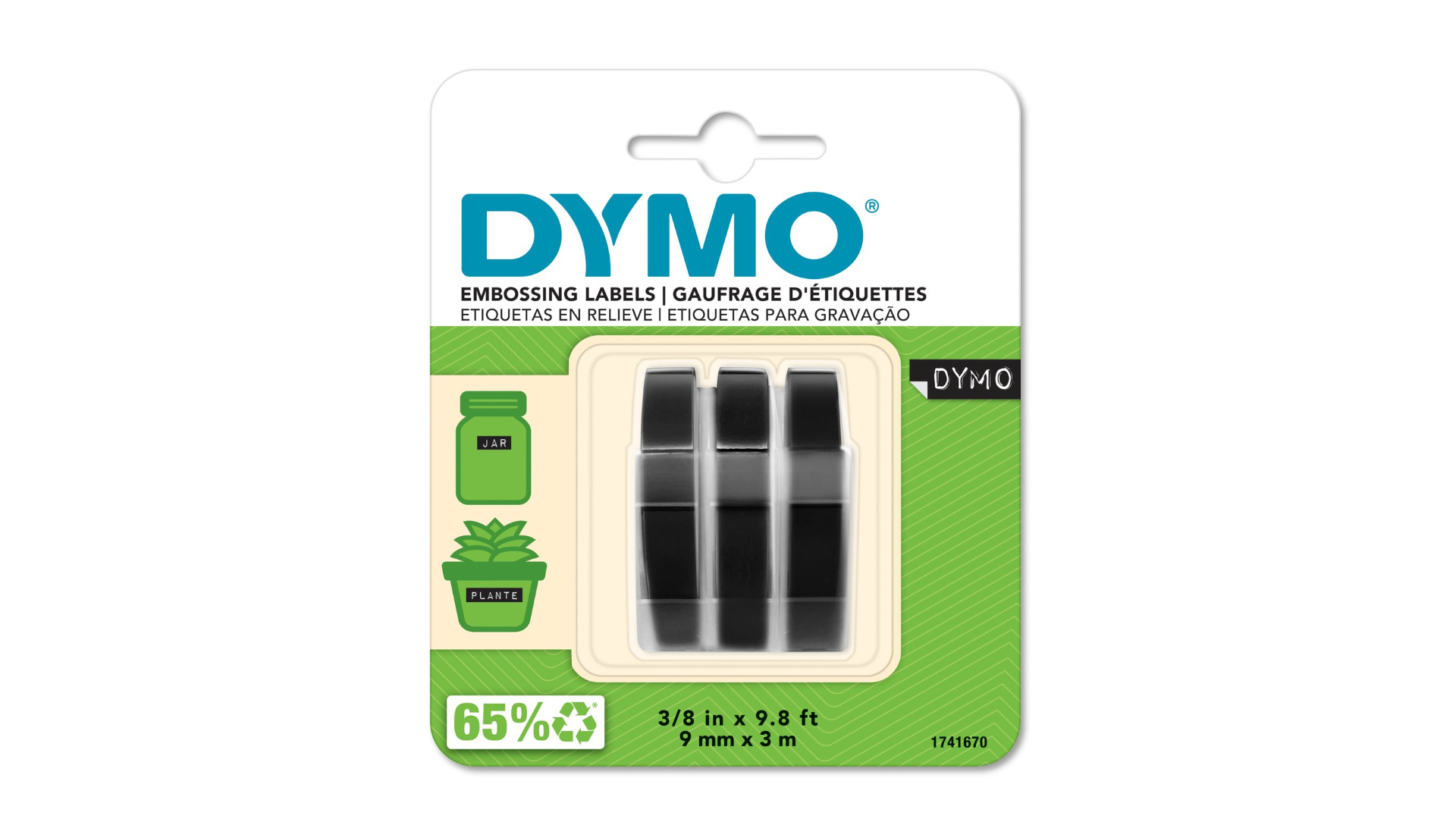 Dymo Emb Tape 3pk Blk 9mm x 3m thumbnail 3