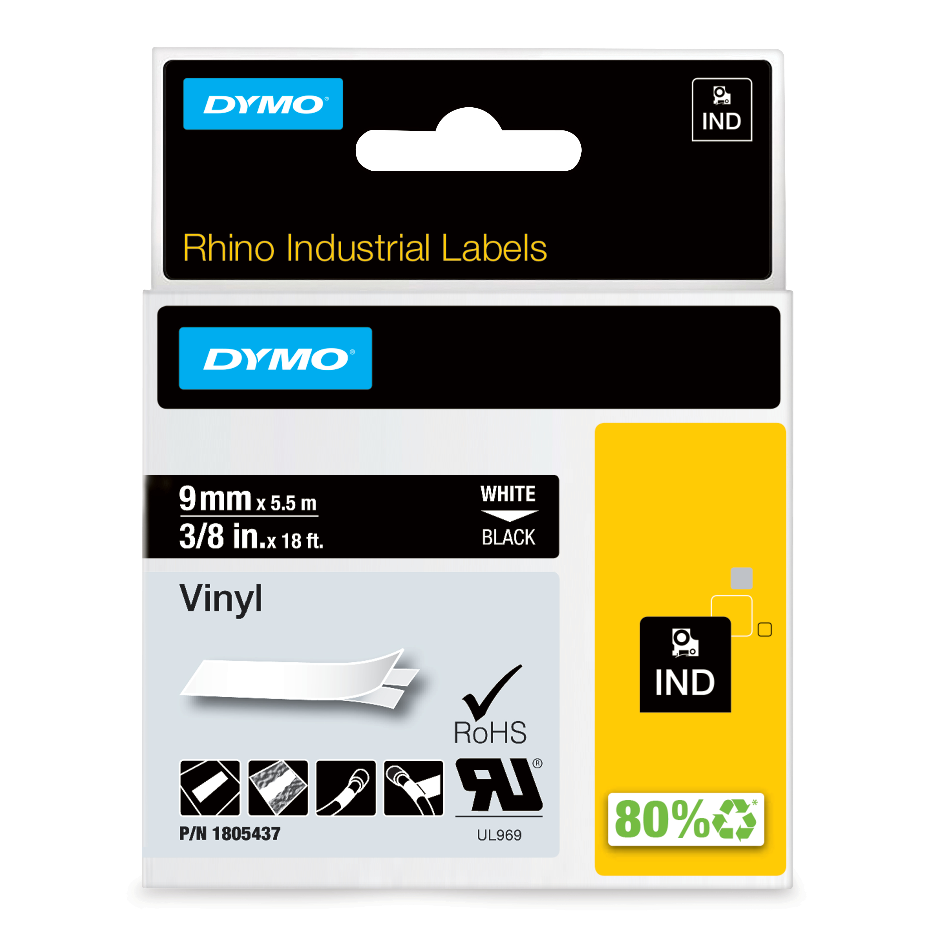 Dymo Rhino Vinyl 9mm Tape Blk thumbnail 1