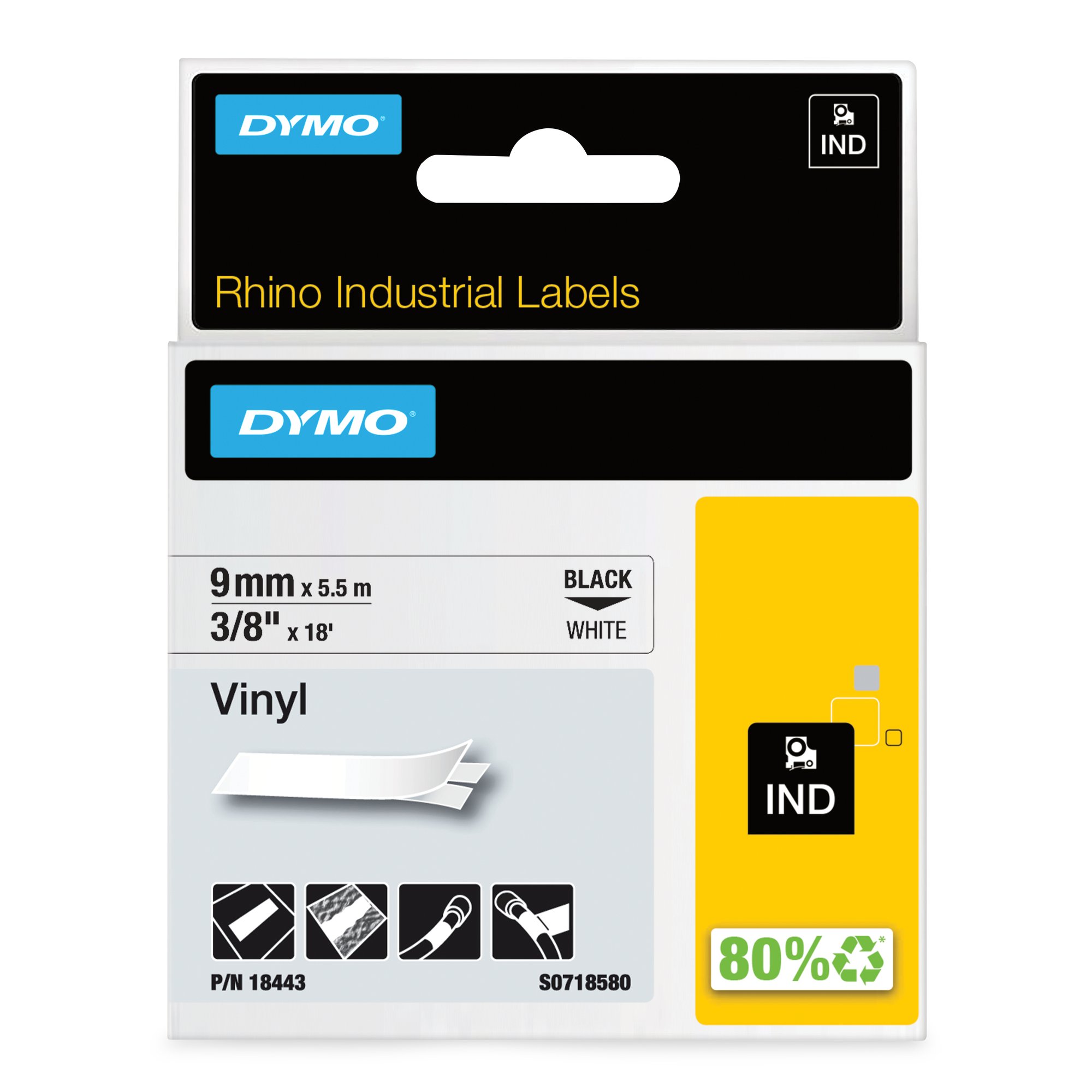 DymoRhino Blk on Wht 9mm Tape thumbnail 2