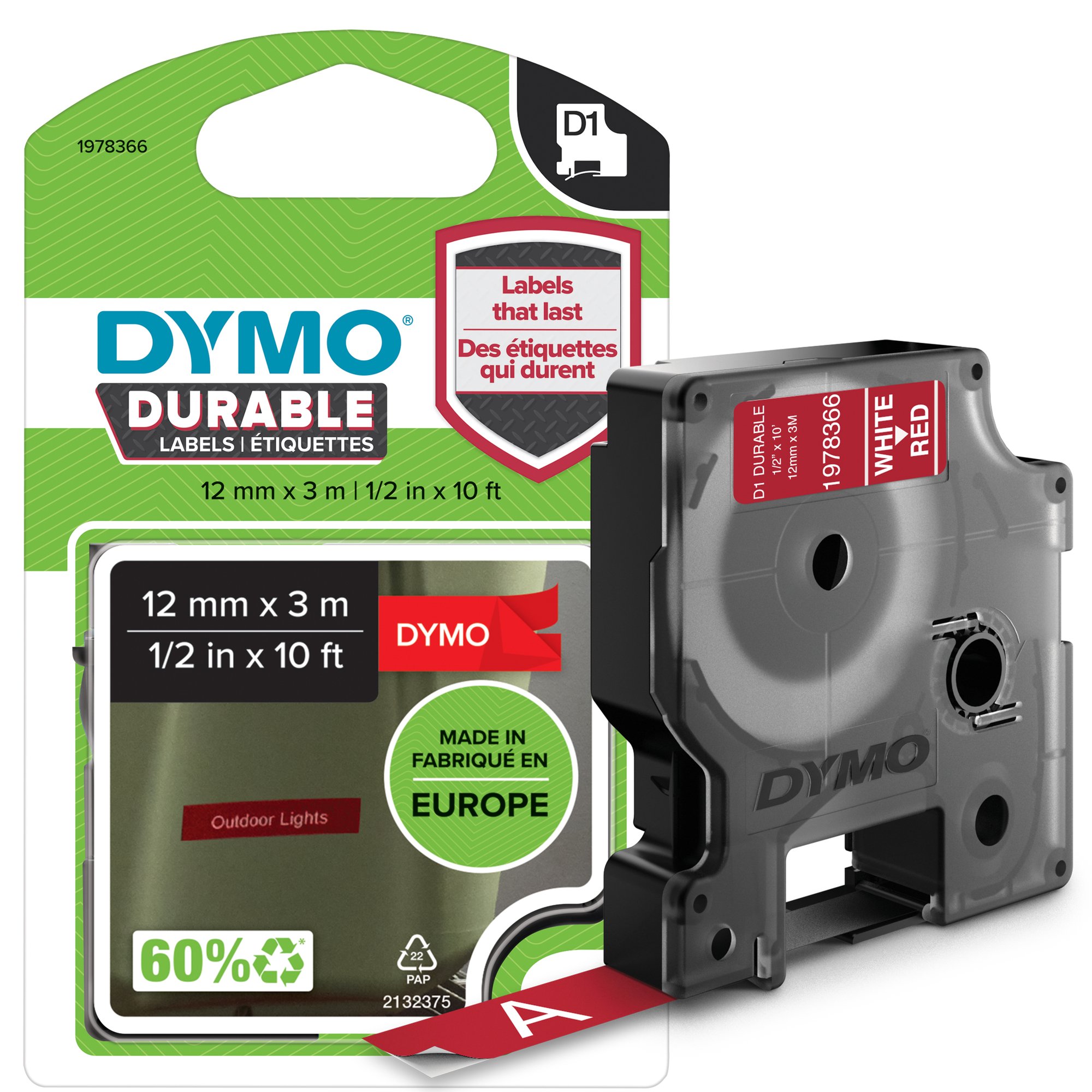 Dymo D1 Wht on Red 12mm x 3m thumbnail 1