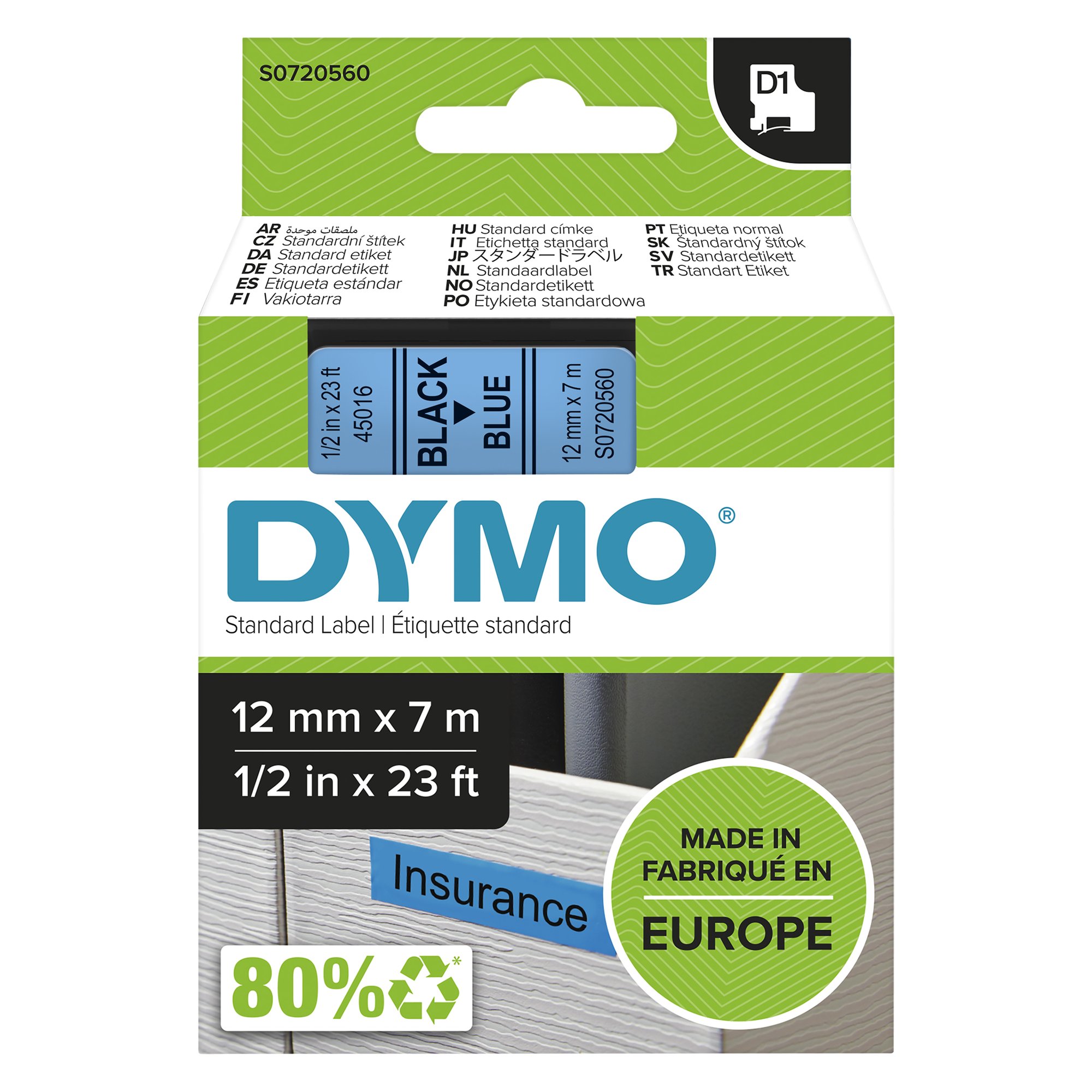 Dymo Blk on Blue 12mmx7m Tape thumbnail 2