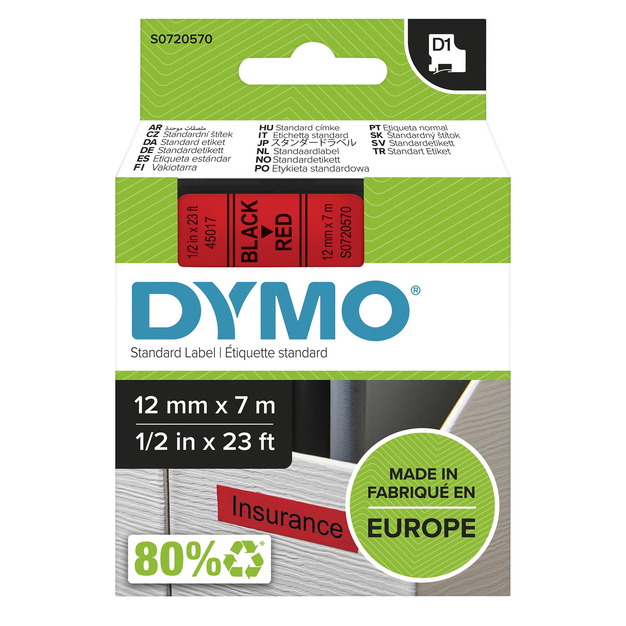 Dymo Blk on Red 12mmx7m Tape thumbnail 1