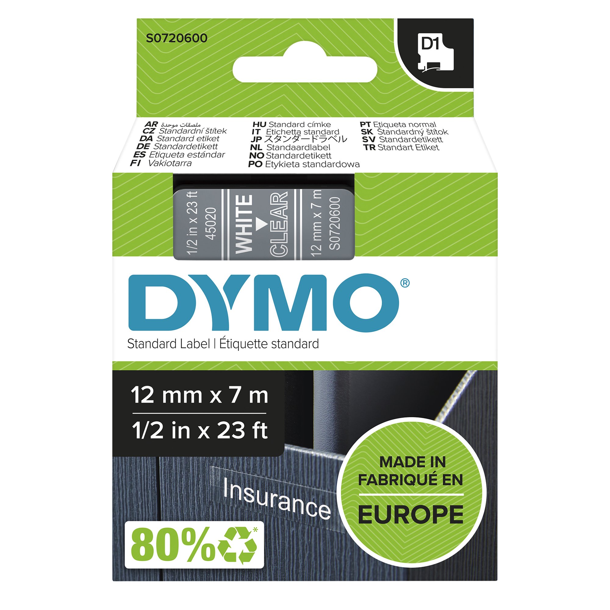 Dymo Wht on Clr 12mmx7m Tape thumbnail 1