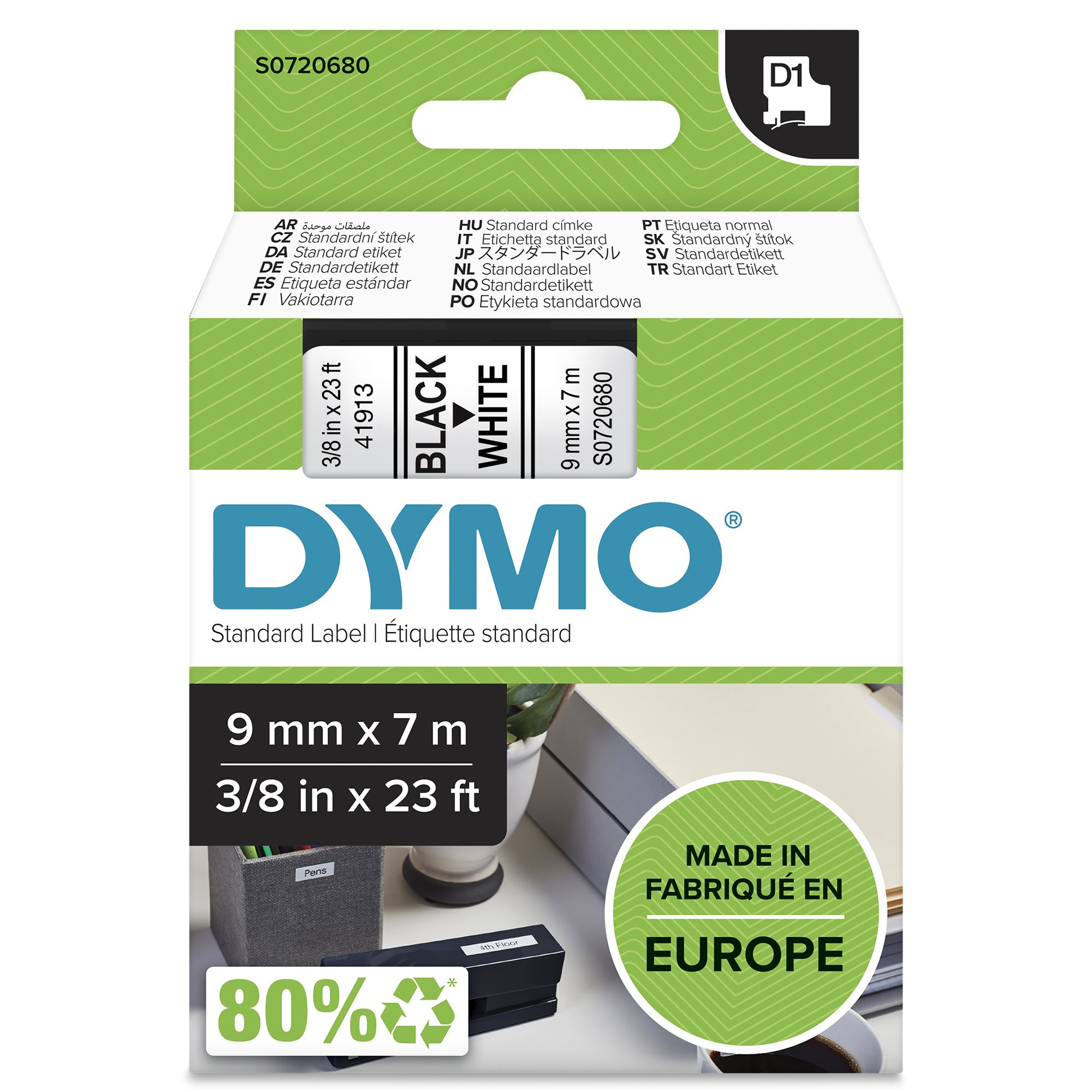Dymo Blk on Wht 9mm x7m Tape thumbnail 1