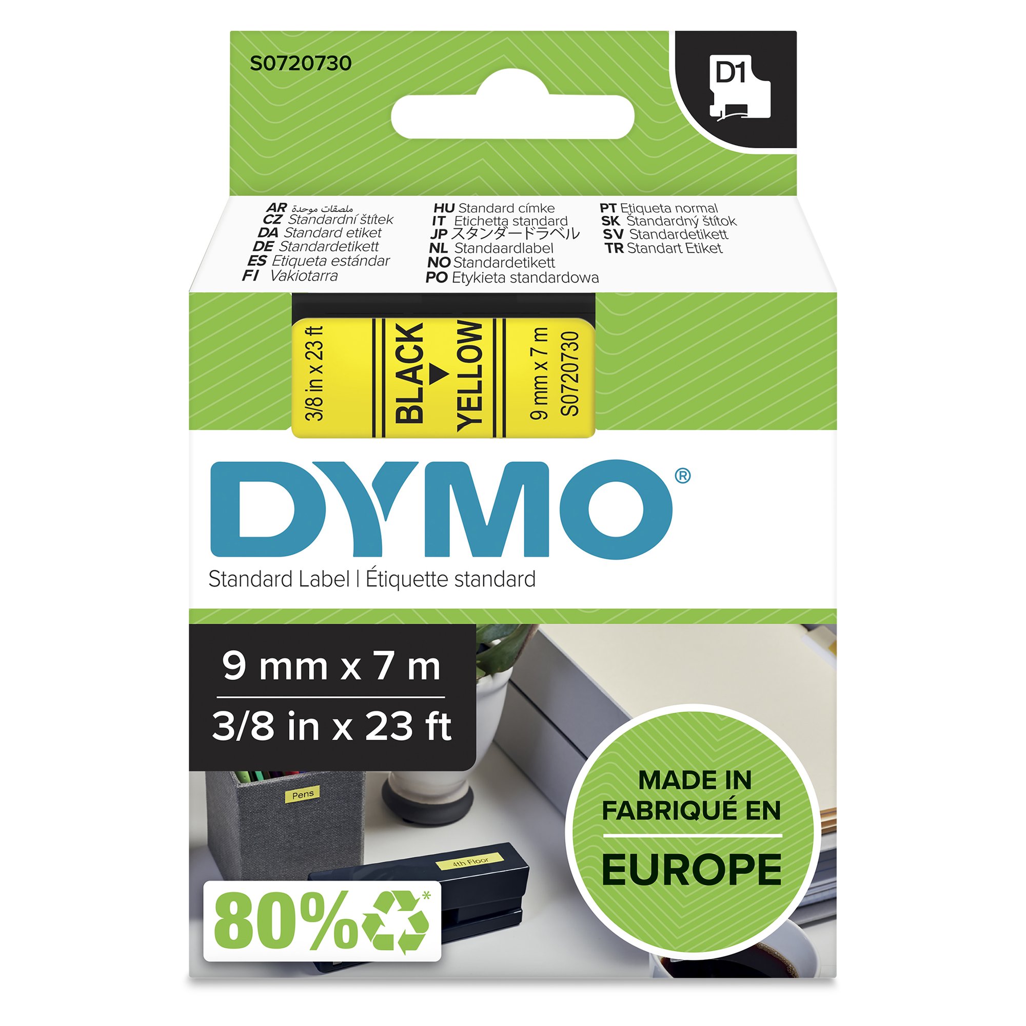 Dymo Blk on Yell 9mm x7m Tape thumbnail 2