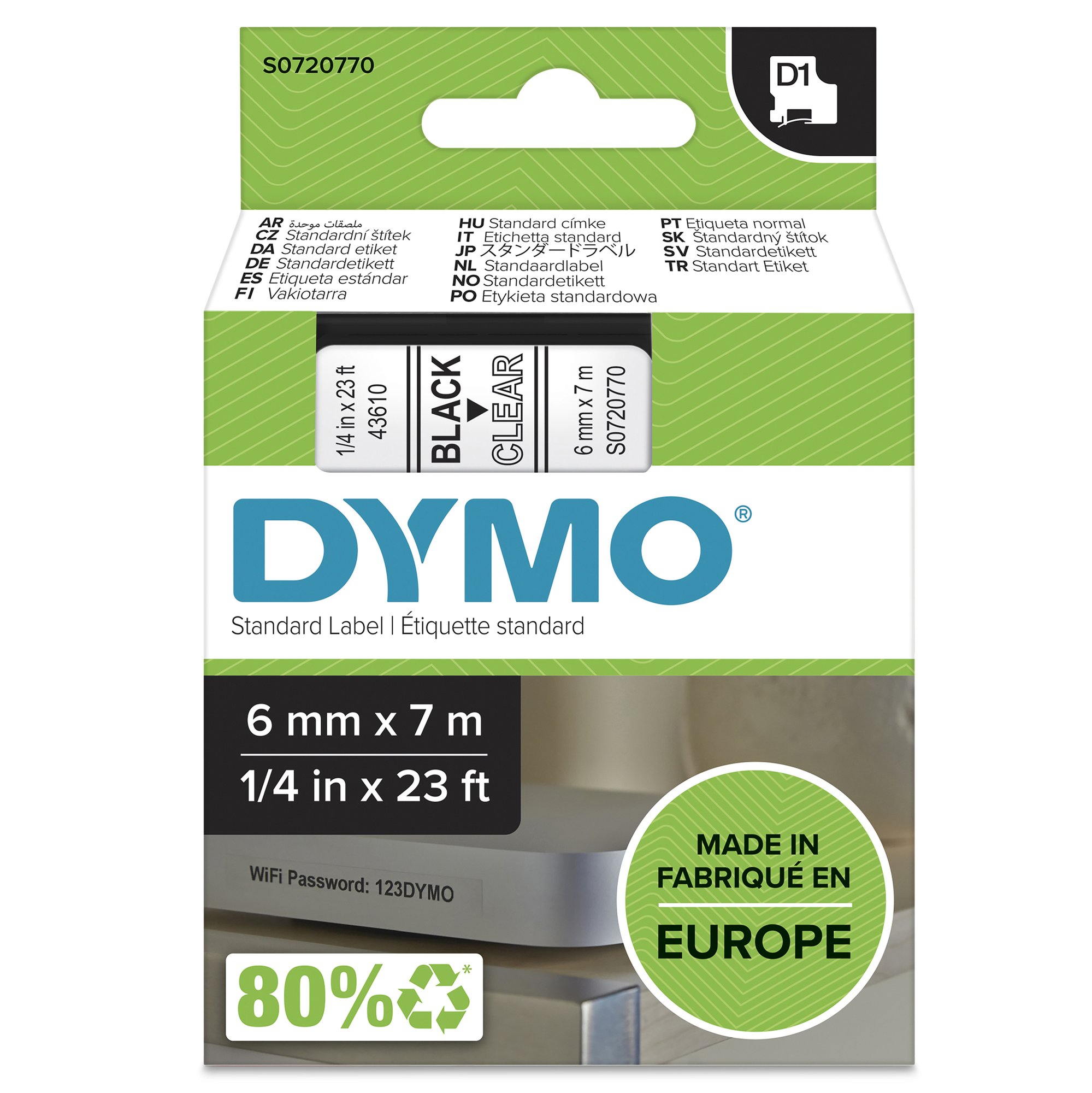 Dymo Blk on Clr 6mm x7m Tape thumbnail 1
