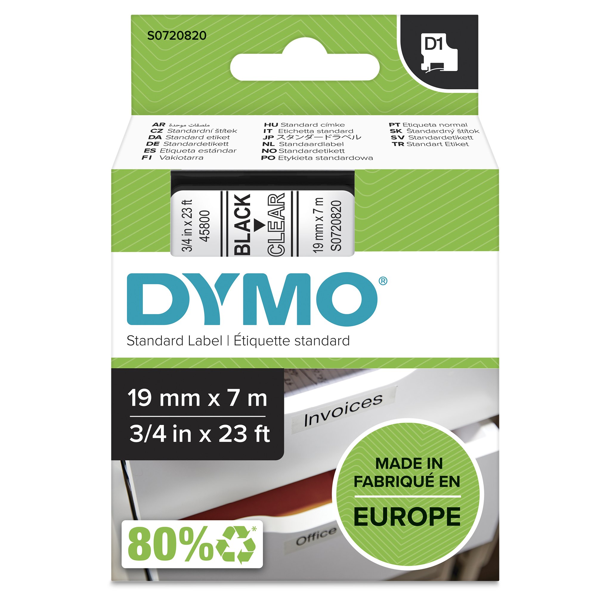Dymo Blk on Clr 19mmx7m Tape thumbnail 1