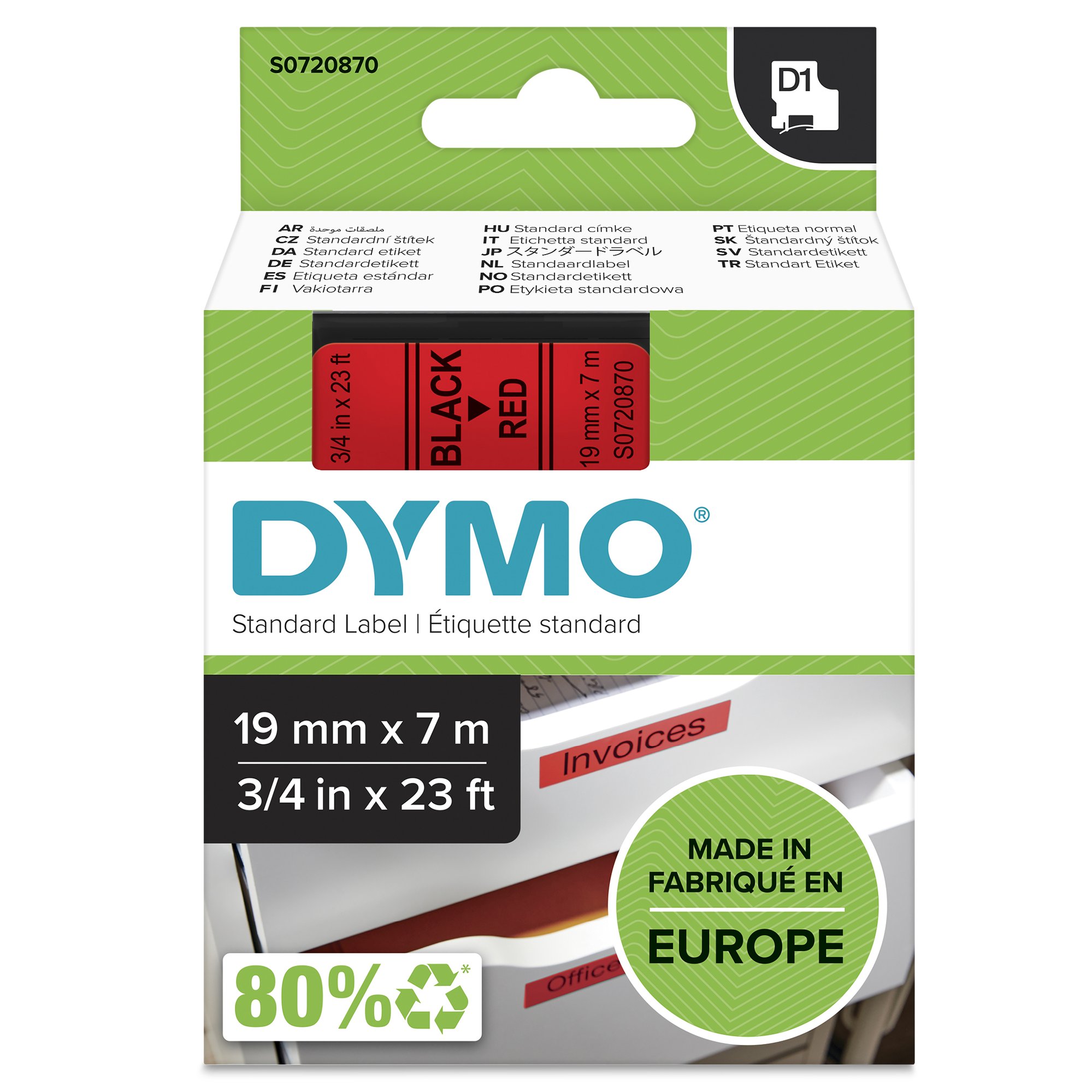 Dymo Blk on Red 19mmx7m Tape thumbnail 1