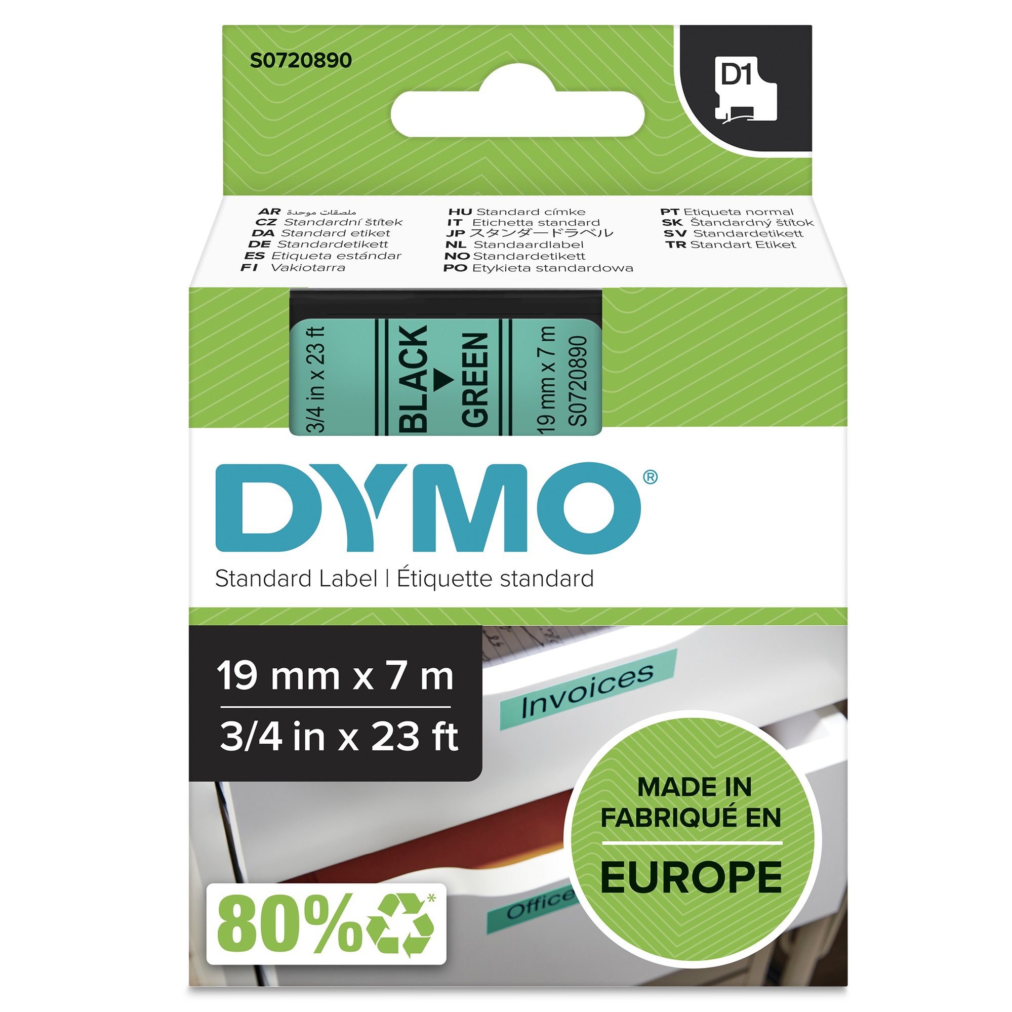Dymo Blk on Grn 19mmx7m Tape thumbnail 2
