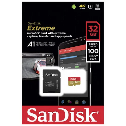 Sandisk Extreme Microsdhc Sqxaf 32GB V30 U3 C10 A1 Uhs-1 100MB/S R 60MB/S W 4X6 Sd Adaptor Lifetime Limited SanDisk — view 2